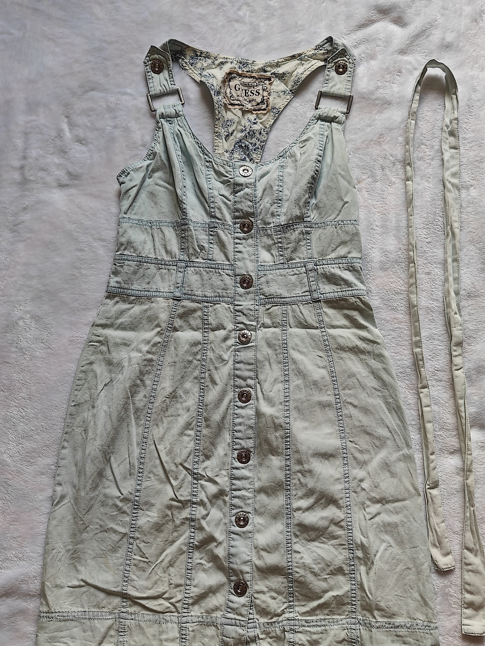 Vintage GUESS Women's Light Blue Denim Dress Sleeveless V-Neck Smocked Size M